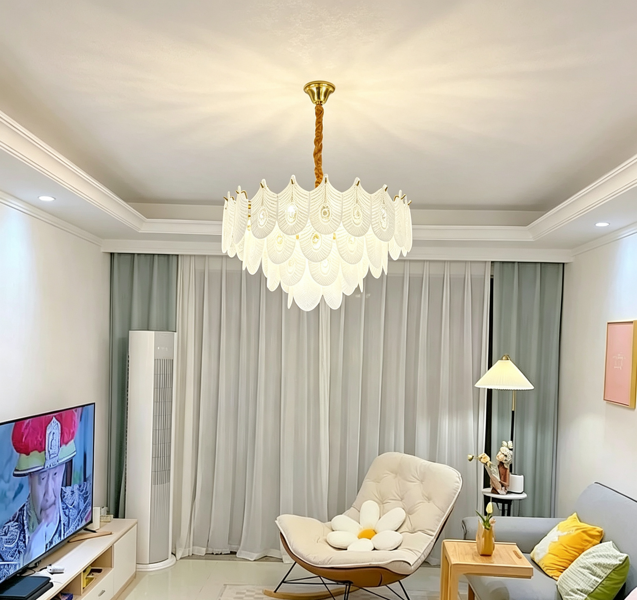MODI 2026 New Cream Style Living Room Main Light, French Light Luxury Crystal Chandelier & Ceiling Light, Modern Simple Lighting Fixture for Dining Room & Bedroom