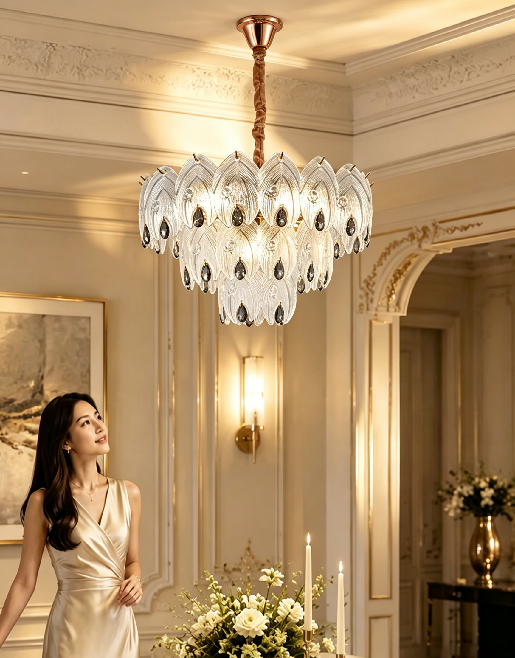 MODI 2026 New Luxury Crystal Chandelier, French Cream Style High‑end Lighting, Modern Light Luxury Simple Lamp for Living Room, Dining Room, Bedroom, Study, Bar Counter & Villa Hall
