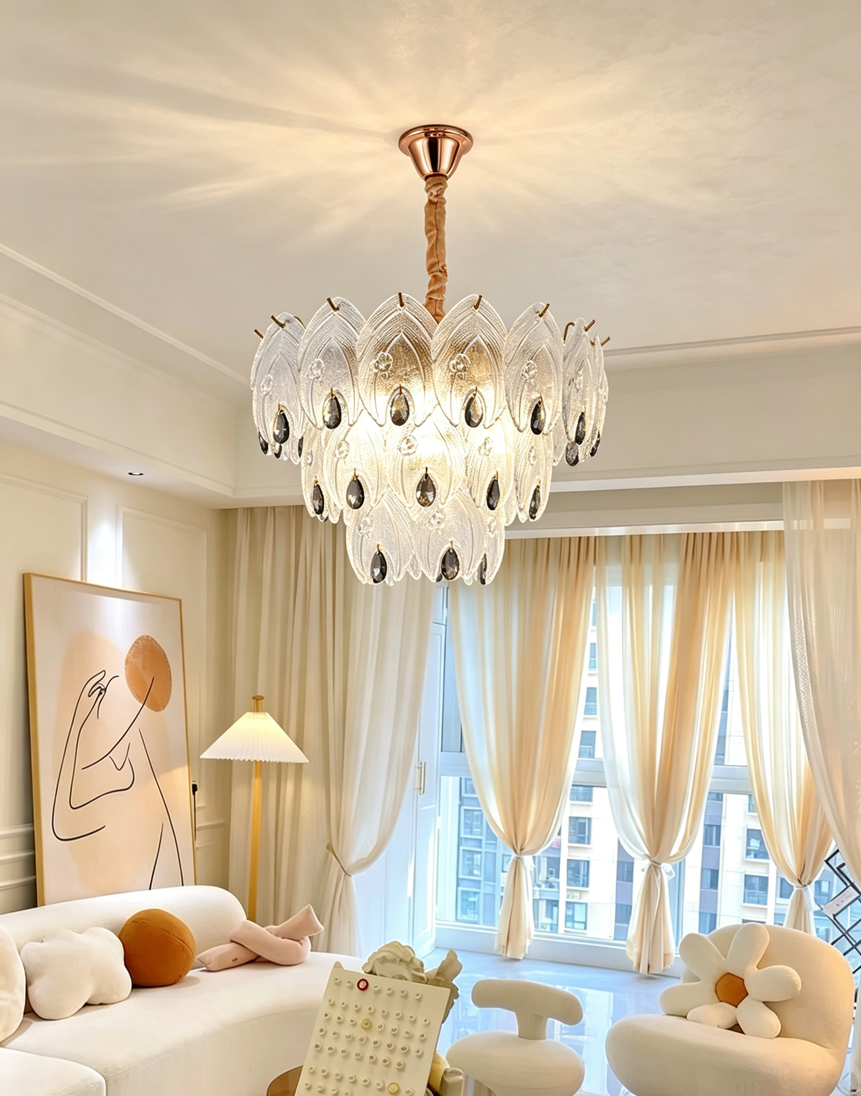 MODI 2026 New Luxury Crystal Chandelier, French Cream Style High‑end Lighting, Modern Light Luxury Simple Lamp for Living Room, Dining Room, Bedroom, Study, Bar Counter & Villa Hall