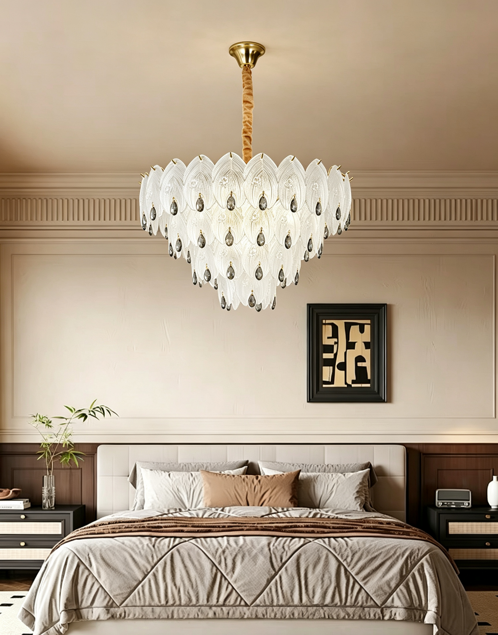 MODI 2026 New Luxury Crystal Chandelier, French Cream Style High‑end Lighting, Modern Light Luxury Simple Lamp for Living Room, Dining Room, Bedroom, Study, Bar Counter & Villa Hall