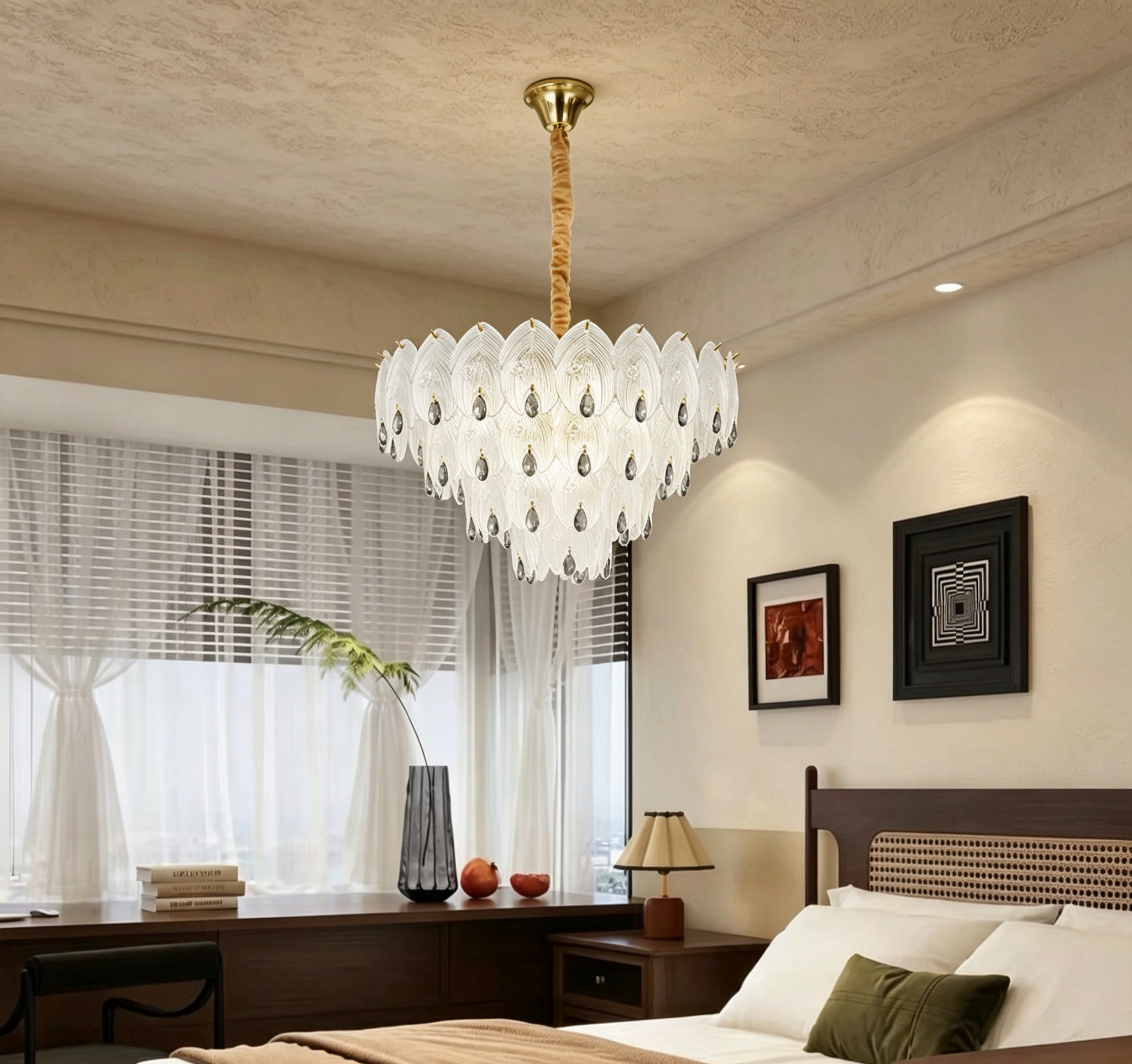 MODI 2026 New Luxury Crystal Chandelier, French Cream Style High‑end Lighting, Modern Light Luxury Simple Lamp for Living Room, Dining Room, Bedroom, Study, Bar Counter & Villa Hall