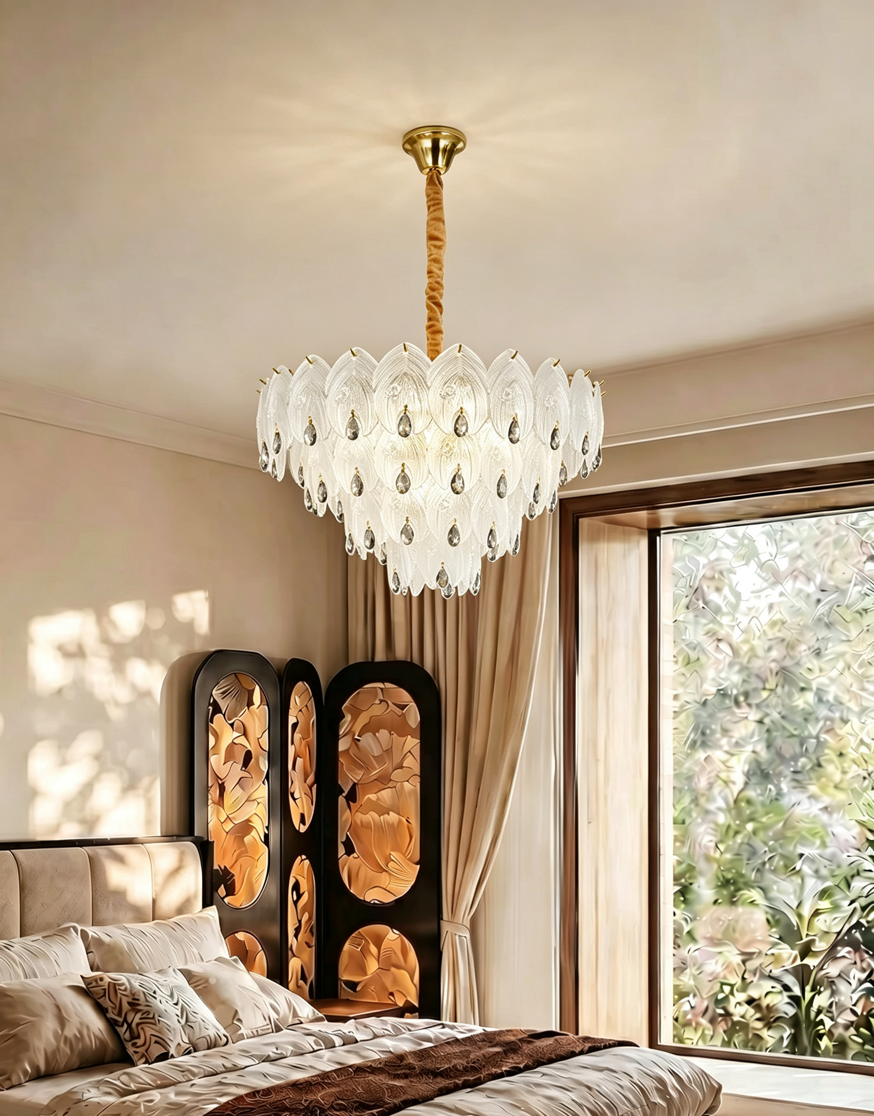 MODI 2026 New Luxury Crystal Chandelier, French Cream Style High‑end Lighting, Modern Light Luxury Simple Lamp for Living Room, Dining Room, Bedroom, Study, Bar Counter & Villa Hall