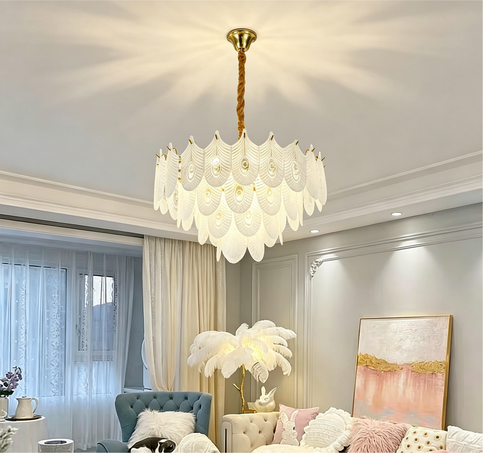 MODI 2026 New Cream Style Living Room Main Light, French Light Luxury Crystal Chandelier & Ceiling Light, Modern Simple Lighting Fixture for Dining Room & Bedroom