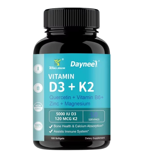 Daynee Vitamin D3 + K2 Extra Strength - 5000 IU D3 & 120 MCG K2 - Immune & Bone Support - 100 Softgels