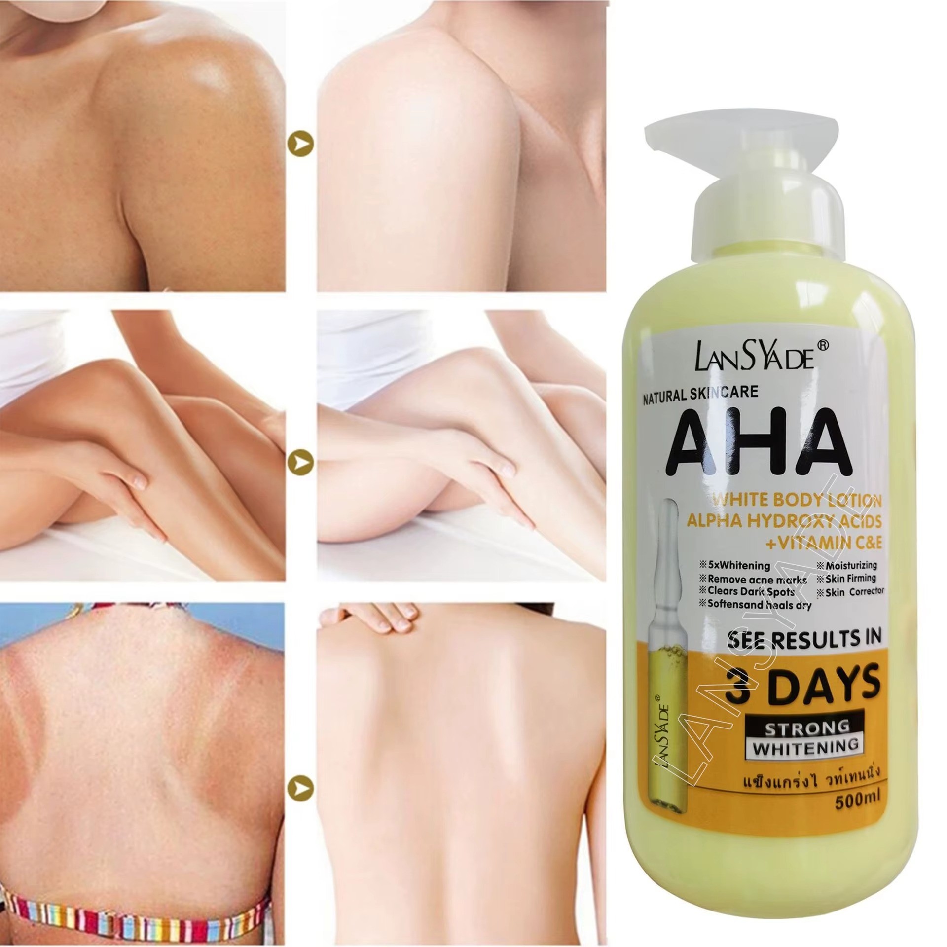 AHA LansYade Fruit Acid Vitamin C & Vitamin E Skin Moisturizing Body Lotion 500ml. / LansYade 500ml Vitamin C Whitening Body lotion 3 day