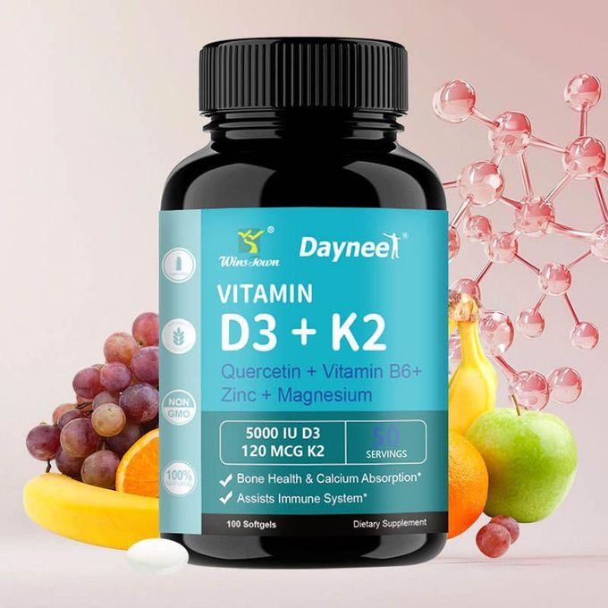 Daynee Vitamin D3 + K2 Extra Strength - 5000 IU D3 & 120 MCG K2 - Immune & Bone Support - 100 Softgels