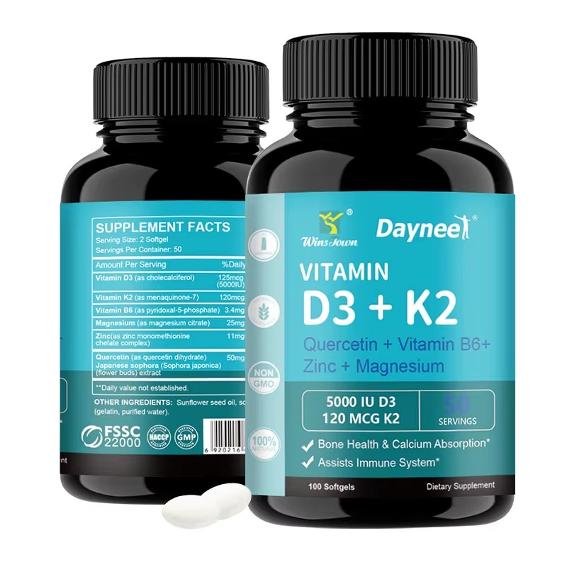 Daynee Vitamin D3 + K2 Extra Strength - 5000 IU D3 & 120 MCG K2 - Immune & Bone Support - 100 Softgels