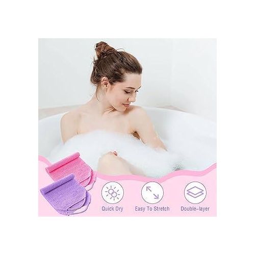 DISCOUNTED DEALS!!!3 Pcs Exfoliating Bath Cloth Bathing Scrubber With Handles Strechable Pull Back Wash Scrub