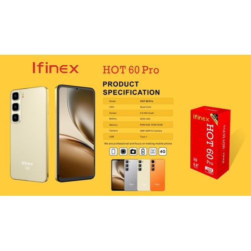 TIME LIMITED DEALS!!!Ifinex Hot 60 Pro 4G Smartphone – 6.8 HD+incell" Display, 4GB RAM+32GB ROM, 5000mAh, 8MP AiCamera 5MP DUAL SIM CARD PHONE SMARTPHONE TYPE C