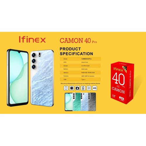 TIME LIMITED DEALS!!!Ifinex Camon 40 Pro 4G Smartphone – 6.8 HD+incell" Display, 4GB RAM+32GB ROM, 5000mAh, 8MP AiCamera 5MP DUAL SIM CARD PHONE SMARTPHONE TYPE C