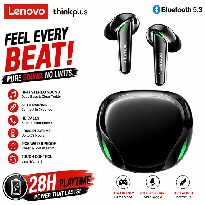 Lenovo XT92 True Wireless Earbuds BT5.1 Gaming Earphone Low Latency Game Headphones Touch Control Sport Headset with Mic 300mAh Charging Case
