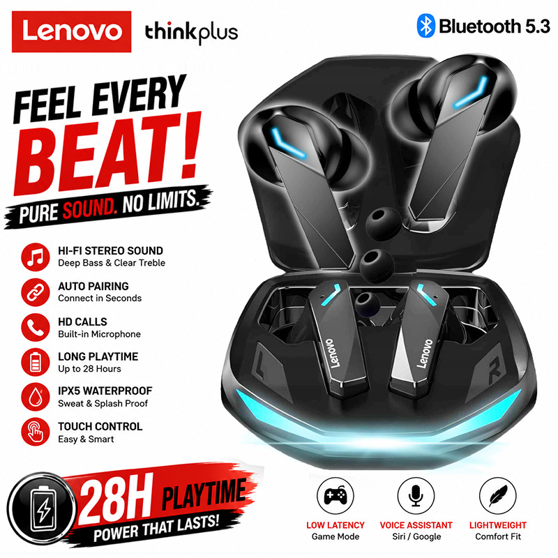 Lenovo GM2 Pro TWS Gaming Bluetooth Earphone Bluetooth 5.3 Low Latency Wireless Headset with Mic 3D Stereo Bass True Wireless Gamer Earbuds