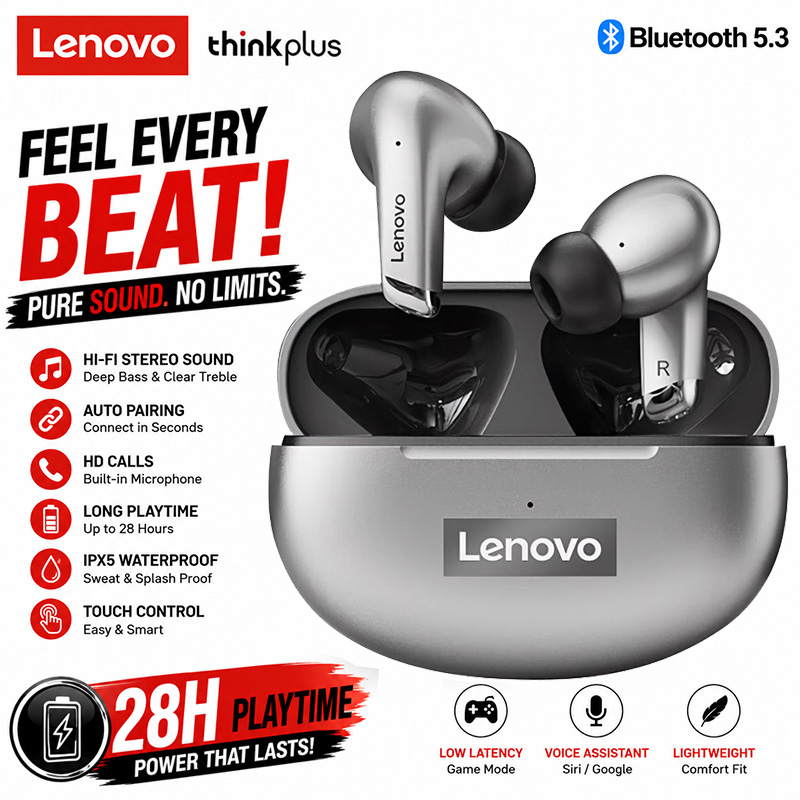 Lenovo LP5 TWS Bluetooth Earphone 9D Stereo Waterproof Wireless Earbuds for Xiaomi Bluetooth Headphones With Mic Mobile Phone