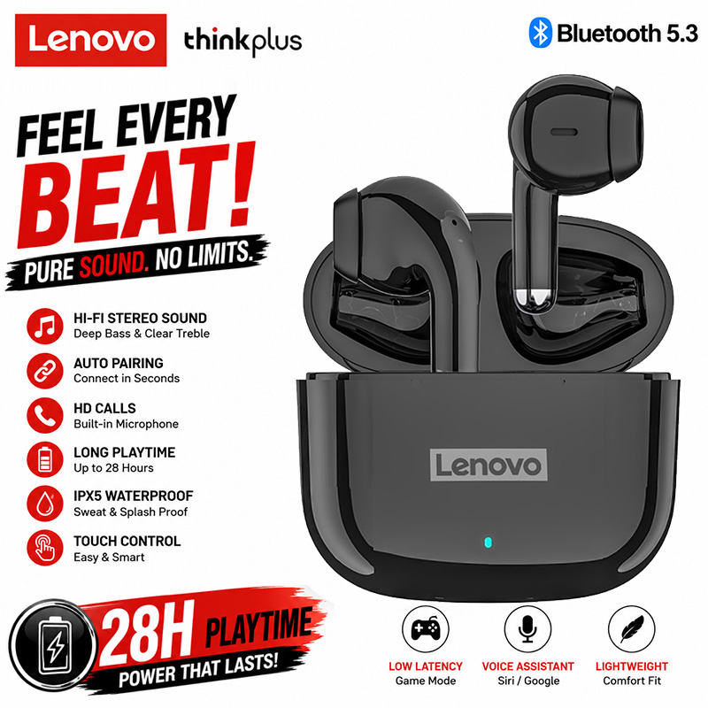 Lenovo LP40 Pro TWS Bluetooth Earphone Mini Wireless Earbuds Sport Gaming Bluetooth 5.1 Headset with Charging Box Mic Support Call Video for iPhone Xiaomi Oppo