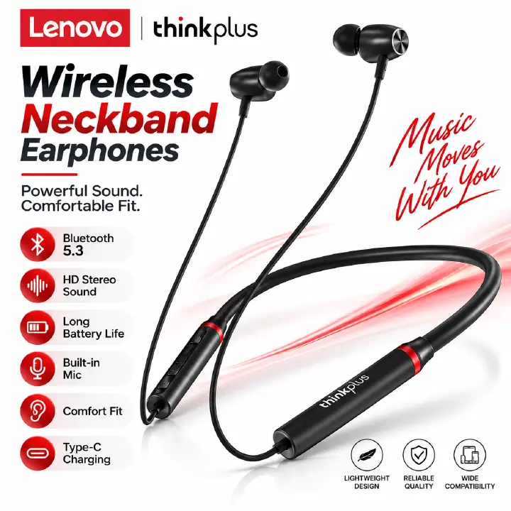 Lenovo HE05/HE05X Bluetooth Headset IPX5 Waterproof Sports Headphones Magnetic Neckband Wireless Headphones ios Android with Microphone