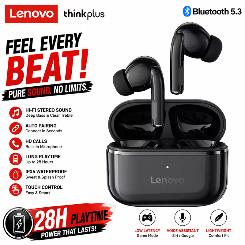 Lenovo TA210 Wireless Earphones Bluetooth 5.4 Long Battery Music Gaming Earphone with MIC Waterproof Sport Earbuds