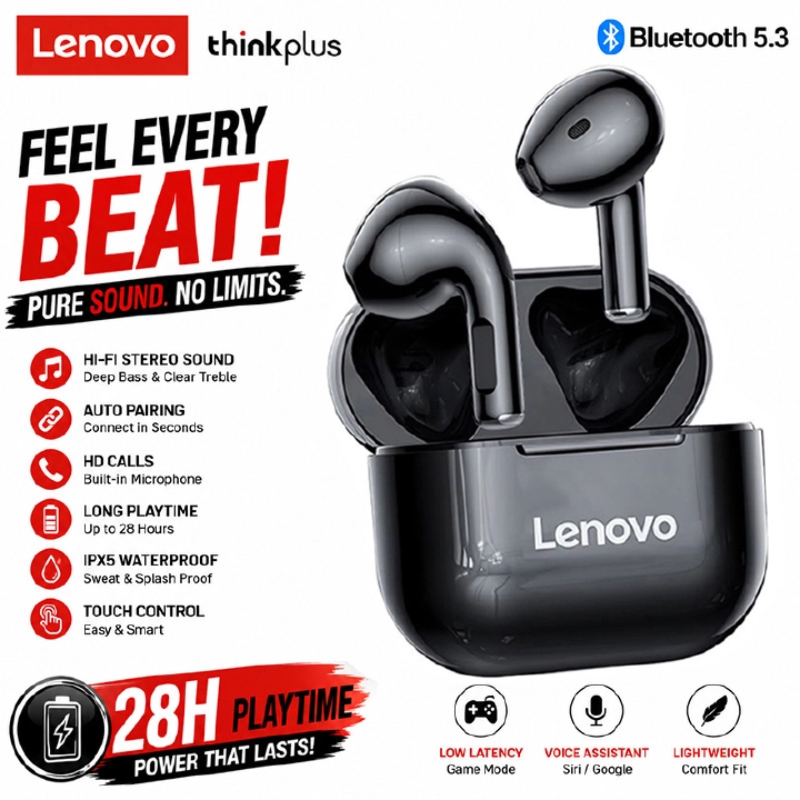 Lenovo LP40 Earphones TWS Wireless Bluetooth 5.0 Earbuds Bass Touch Control Stereo Noise Reduction Long Standby 230mAH