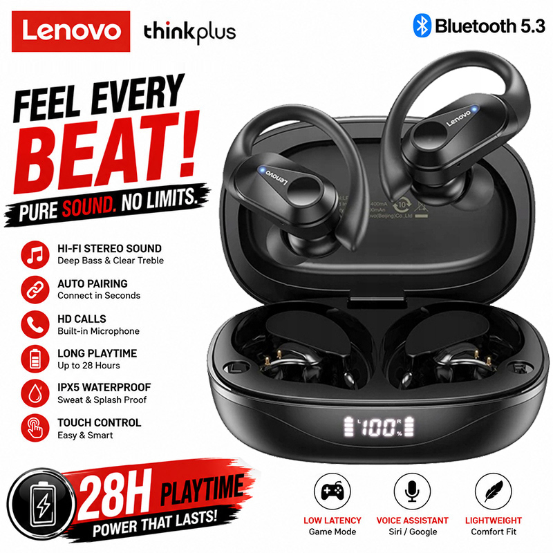Lenovo LP75 TWS Bluetooth 5.3 Earphones Sports Wireless Headphones Waterproof HiFi Stereo Wireless Earbuds with Mics 400mAh