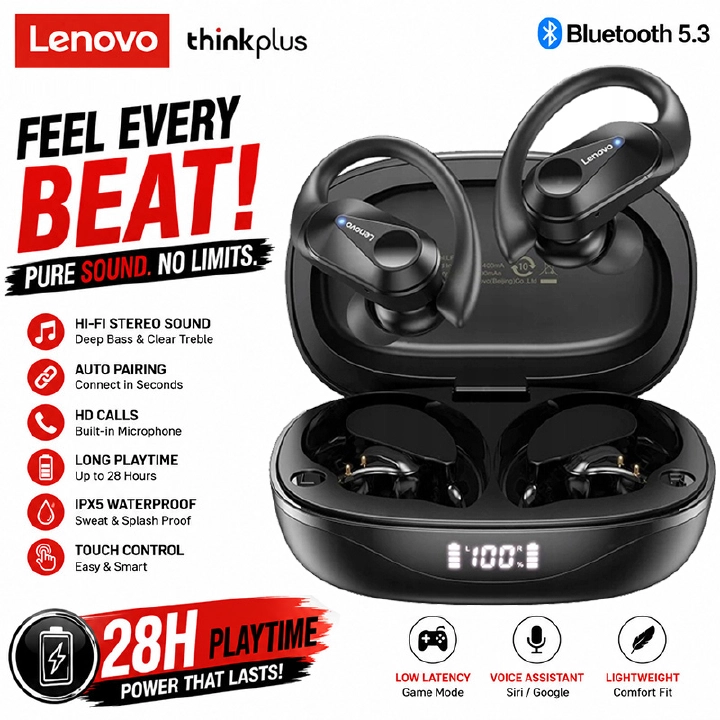 Lenovo LP75 TWS Bluetooth 5.3 Earphones Sports Wireless Headphones Waterproof HiFi Stereo Wireless Earbuds with Mics 400mAh