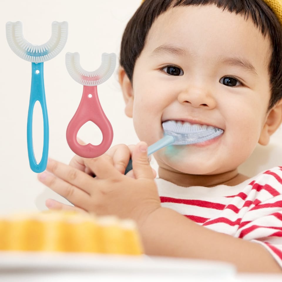 OFFER OFFER Ushaped toothbrush training toothbrushes for kids 2-12yrs with silicone bristles massage gums,360 all-round cleaning
