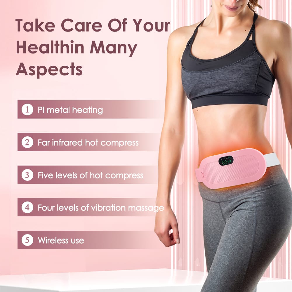 RESTOKED!Rechargable portable cordless Menstrual belt period pain relief waist pain cramps 4vibrating massage modes,3 heat levels,vibrating abdominal massager electric device portable cordless