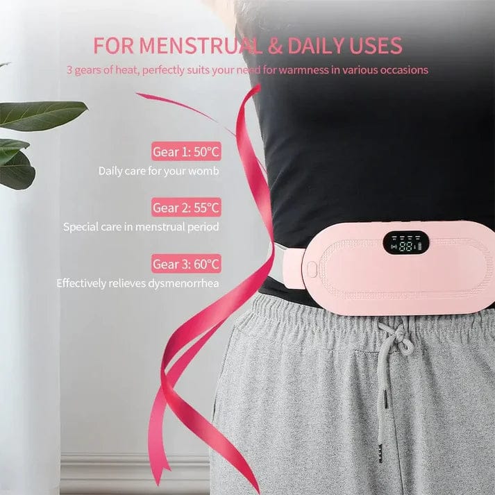 RESTOKED!Rechargable portable cordless Menstrual belt period pain relief waist pain cramps 4vibrating massage modes,3 heat levels,vibrating abdominal massager electric device portable cordless