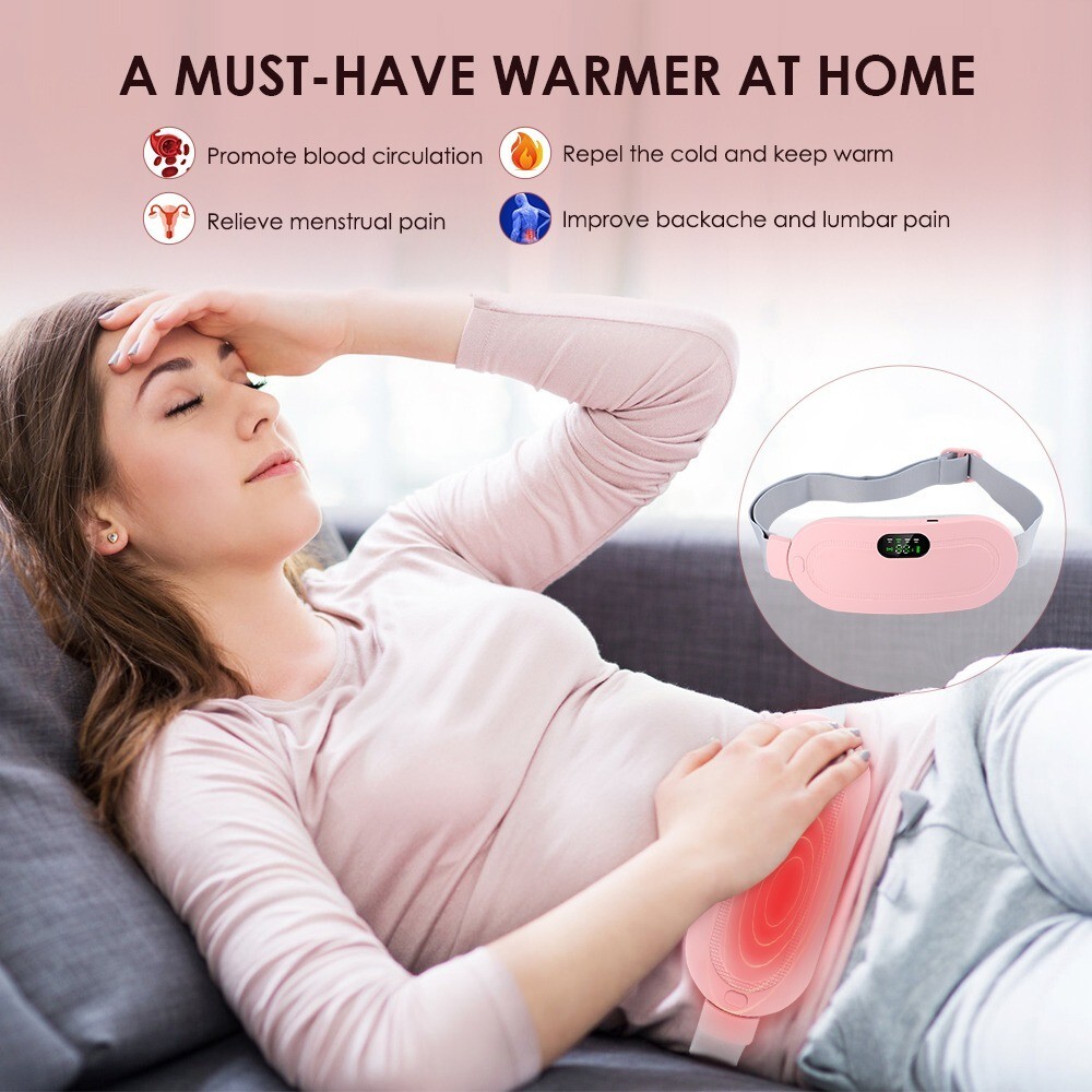 RESTOKED!Rechargable portable cordless Menstrual belt period pain relief waist pain cramps 4vibrating massage modes,3 heat levels,vibrating abdominal massager electric device portable cordless