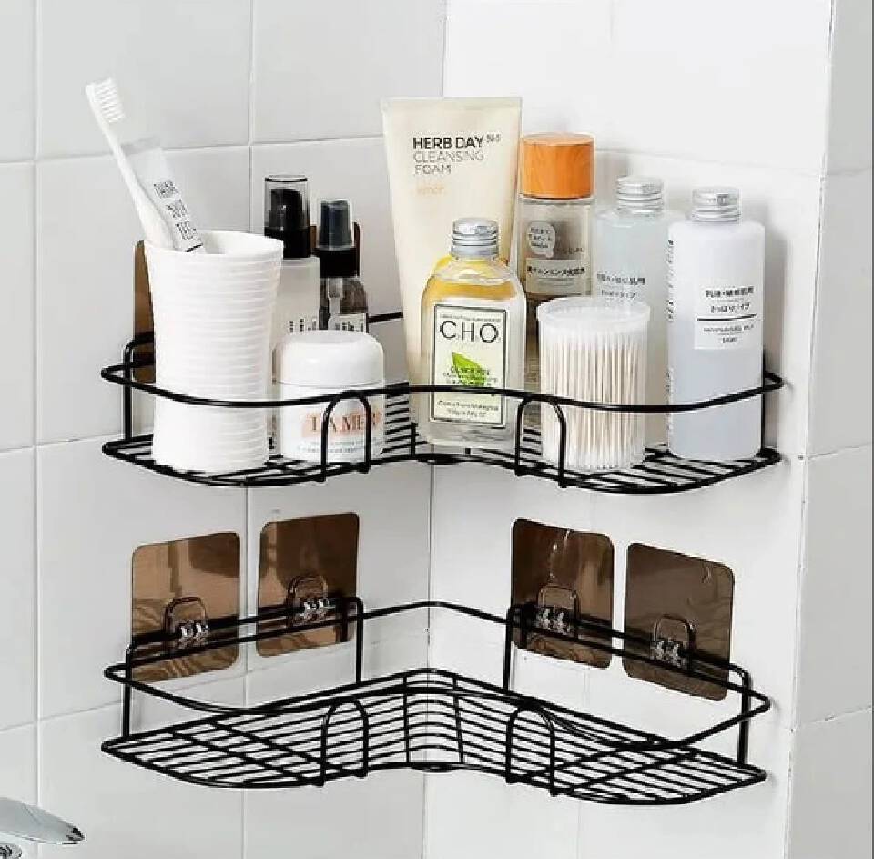 Adhesive corner bathroom shelf storage wall mounted shower caddy shelf organizer for kitchen toilet metal rustproof no drillng