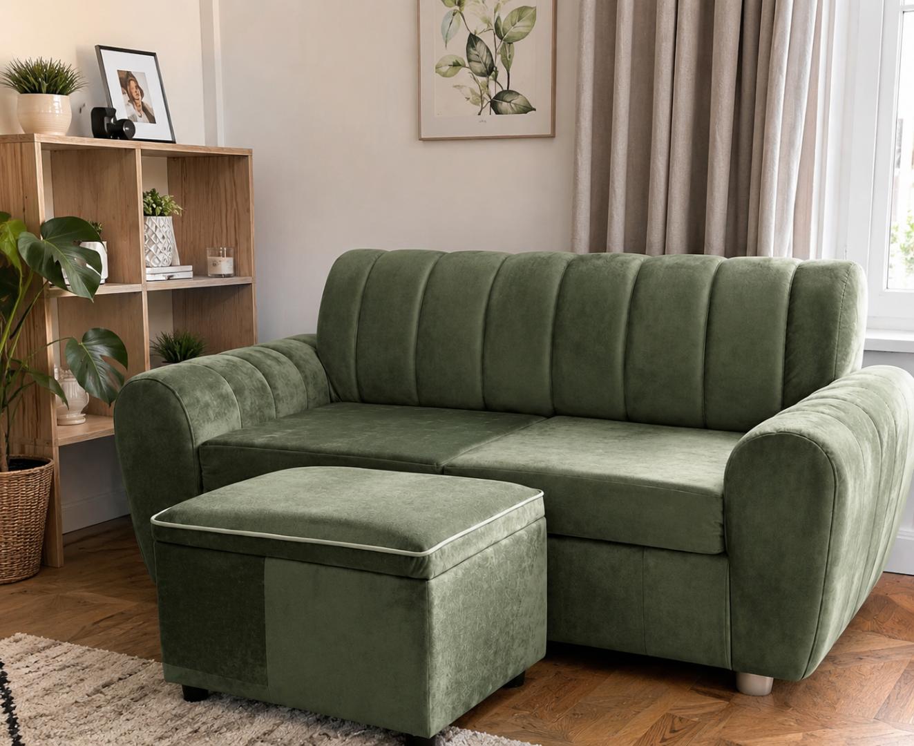 Sage Luxe Modern Sofa Set with Puff
