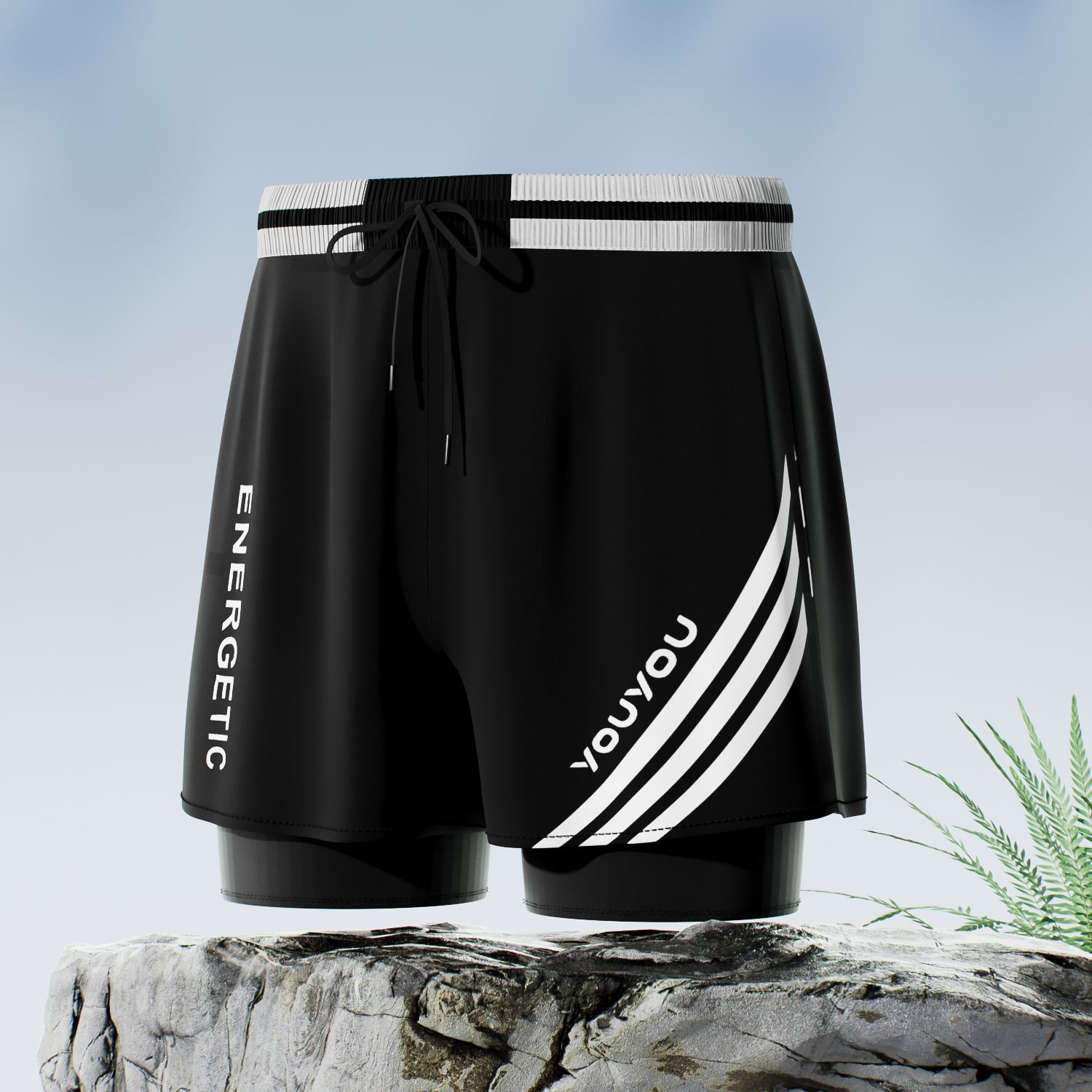 Adult Men's Swimming Trunks 2026 🏊 Men’s Double-Layer Swimming Trunks 🌊Step into summer with a stylish and youthful look 😎. These men’s swimming trunks feature a sleek black design.