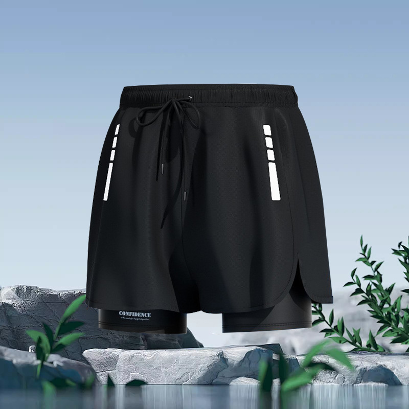 Adult Men's Swimming Trunks 2026 🏊 Men’s Double-Layer Swimming Trunks 🌊Step into summer with a stylish and youthful look 😎. These men’s swimming trunks feature a sleek black design.