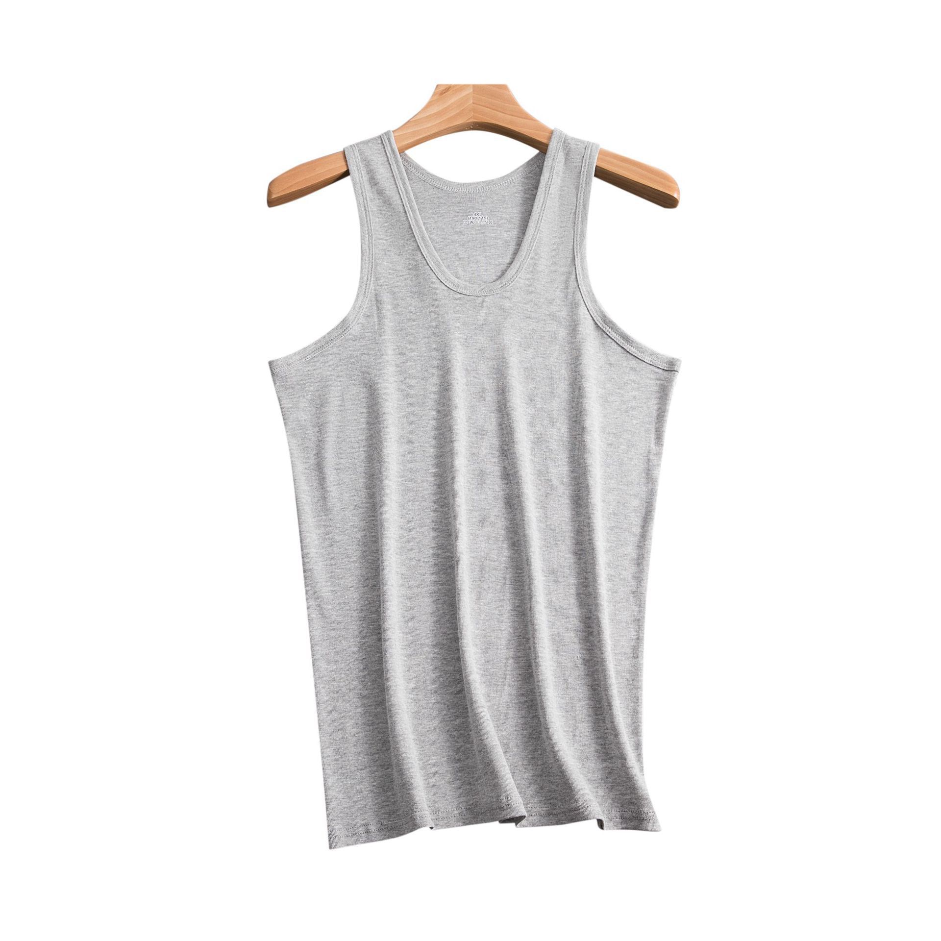 2026 Men's Cotton Vest Summer Sweat-absorbent Threaded Sling Elastic Slim-fit Sports Backing Sweatshirt Hurdle Solid Color