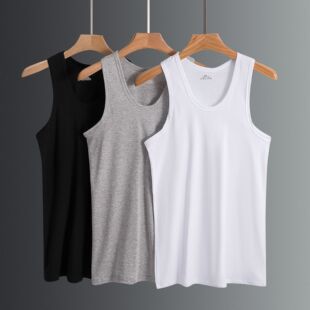2026 Men's Cotton Vest Summer Sweat-absorbent Threaded Sling Elastic Slim-fit Sports Backing Sweatshirt Hurdle Solid Color