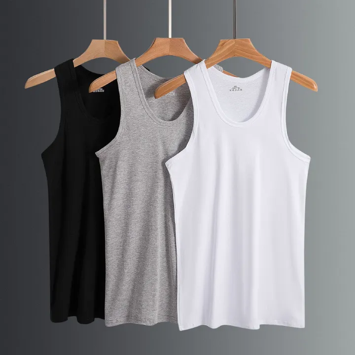 2026 Men's Cotton Vest Summer Sweat-absorbent Threaded Sling Elastic Slim-fit Sports Backing Sweatshirt Hurdle Solid Color