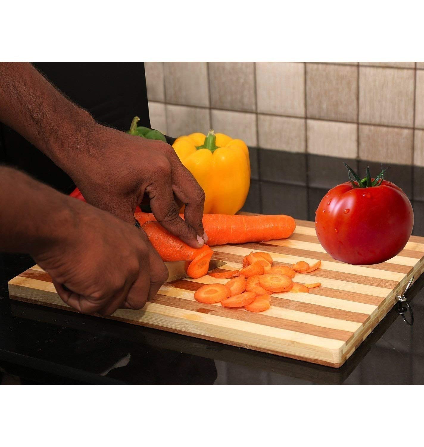 Bamboo Wooden Chopping Board Thick Heavy Duty Kitchen Cutting Board with Steel Hanging Ring for Vegetables Fruits Bread Meat 30cm