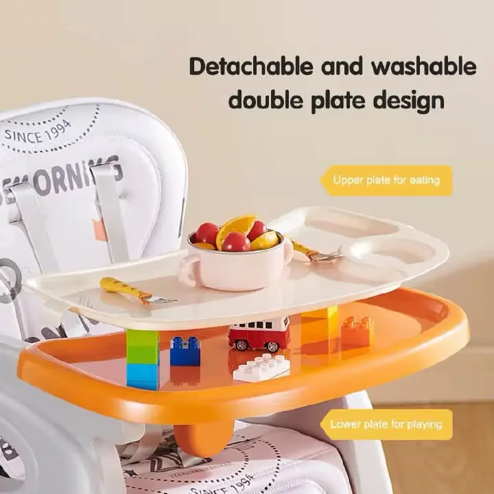 3 in 1 Convertible Baby High Feeding Chair with Removable Tray Wheels Adjustable Toddler Chair Table Set Feeding Dining Play
