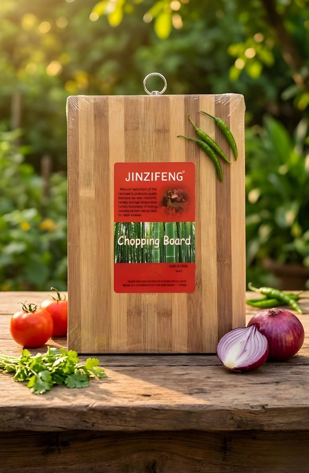 Bamboo Wooden Chopping Board Thick Heavy Duty Kitchen Cutting Board with Steel Hanging Ring for Vegetables Fruits Bread Meat 30cm