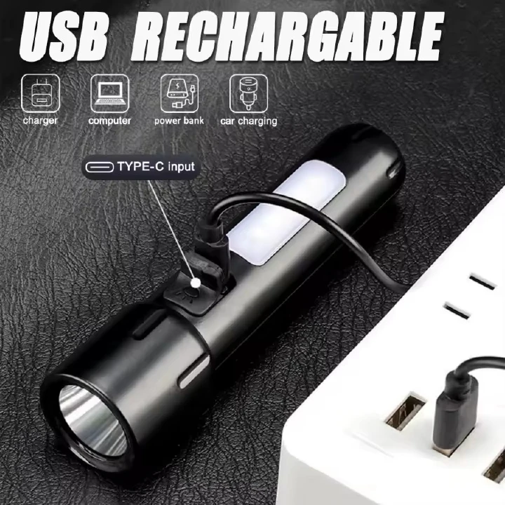 Mini EDC Flashlight USB Rechargeable Torch with 4 Modes COB Emergency Floodlight Portable Outdoor Searchlight for Camping Hiking Travel Home Work