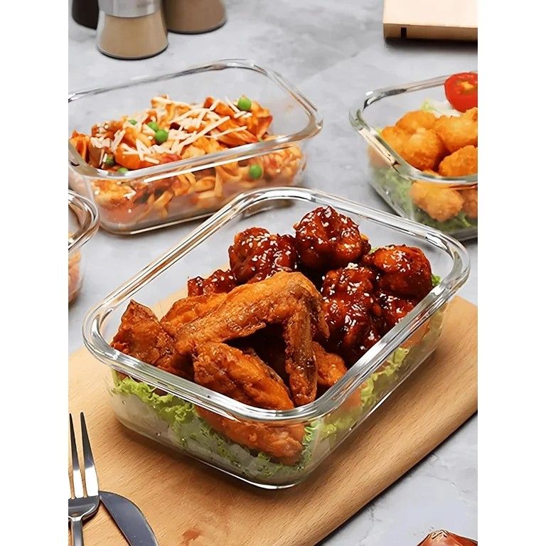 Borosilicate Glass Food Storage Container with Airtight Leakproof Snap Lock Lid Stackable Fridge Organizer Oven Microwave Safe BPA Free Kitchen