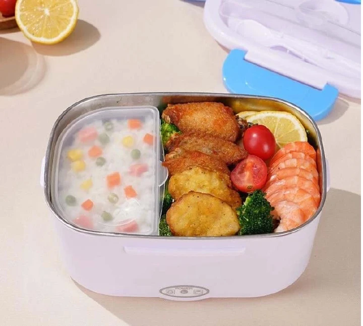 Electric Lunch Box 2 in 1 Food Heater 1.5 Litre Portable Food Warmer 110V for Car Home Removable Stainless Steel Heated Bento Box Meal Container