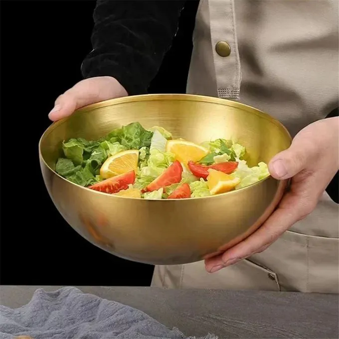3 Litre Gold Stainless Steel 28cm Ramen Bowl Large Serving Bowl for Family Meals Fruits Salad Soup Dining Table Decoration