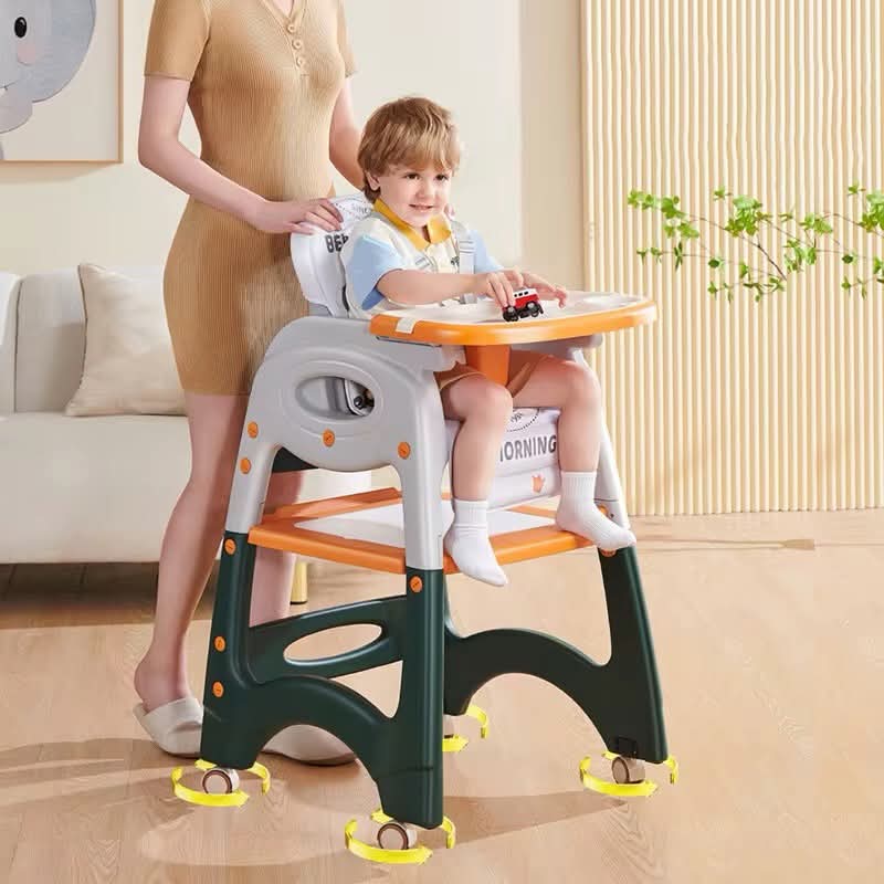 3 in 1 Convertible Baby High Feeding Chair with Removable Tray Wheels Adjustable Toddler Chair Table Set Feeding Dining Play