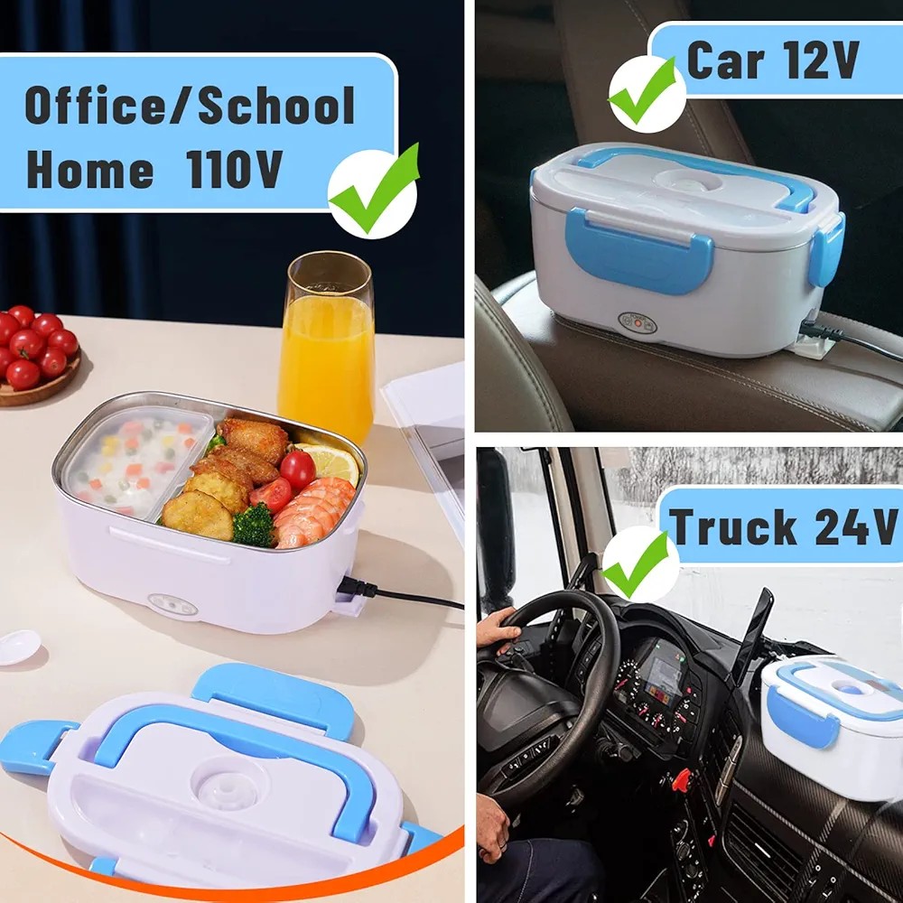 Electric Lunch Box 2 in 1 Food Heater 1.5 Litre Portable Food Warmer 110V for Car Home Removable Stainless Steel Heated Bento Box Meal Container
