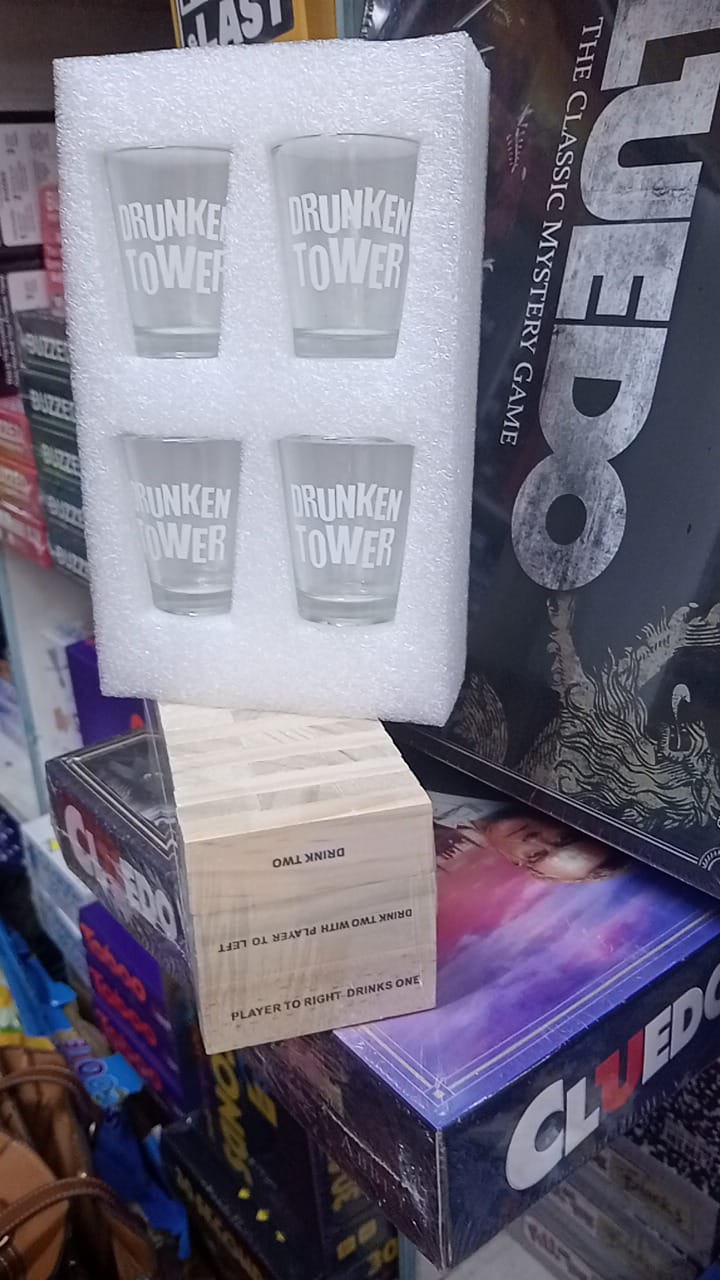 Drunken Tower Wooden Stacking Drinking Game Party Jenga Style Block Balance Challenge Game with Dares Rules & Fun Commands for Friends Parties & Game Nights