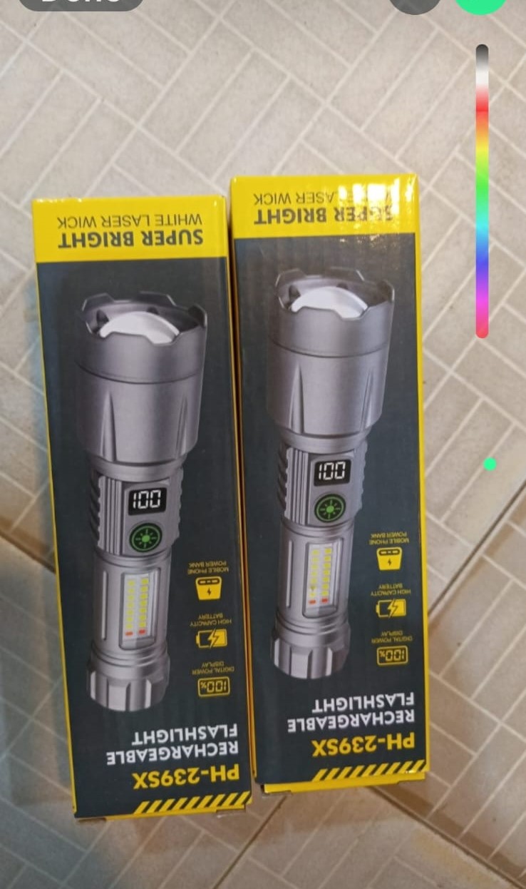 Torch PH-239SX Rechargeable Tactical Flashlight High Power LED Torch with Digital Power Display Side COB Light Power Bank Function Long Range 300M Emergency Outdoor Handheld Lamp