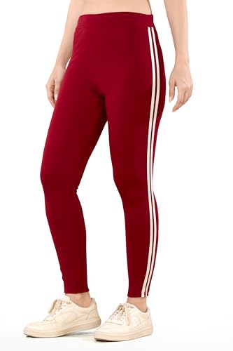 🔥 COLOUR POP! Women's High-Waisted Cotton Stretch Leggings – Classic Double Side Stripe Design Colorful Casual Fitness Tights