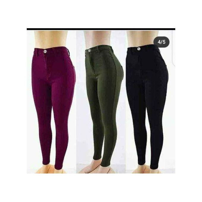 3-Pack Women’s Skinny Jeans – High-Waisted Booty-Lifting Stretch Denim Pants Set in Black, Green & Burgundy, Slim Fit Casual Fashion Trousers for Ladies Daily Wear Available in Sizes 27–34
