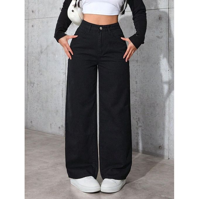 Women’s Black Wide Leg Straight Jeans – Stretchy Denim High Waist Casual Pants for Ladies, Comfortable Loose Fit Fashion Trousers for Daily Wear, Streetwear, Travel & Trendy Casual Outfits