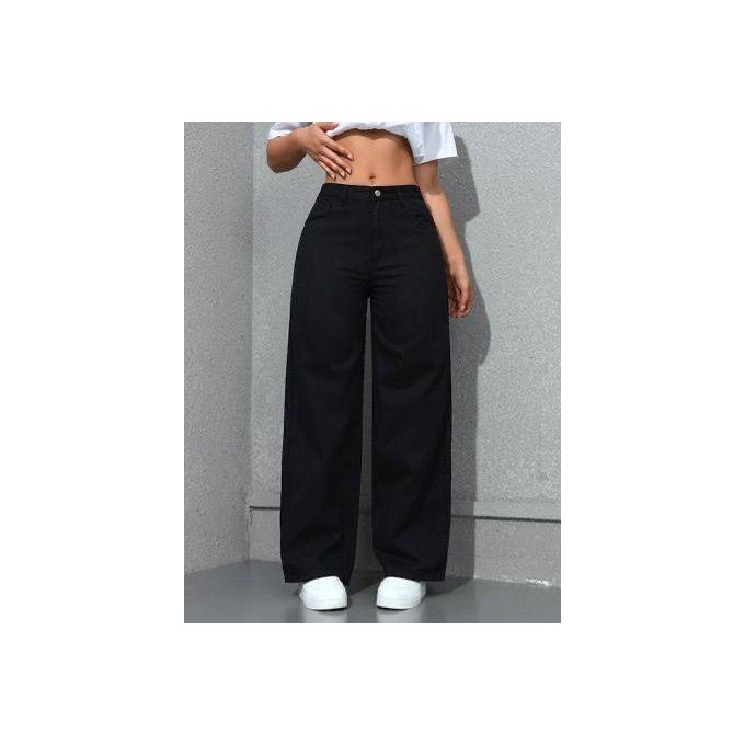 Women’s Black Wide Leg Straight Jeans – Stretchy Denim High Waist Casual Pants for Ladies, Comfortable Loose Fit Fashion Trousers for Daily Wear, Streetwear, Travel & Trendy Casual Outfits