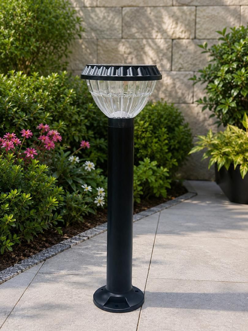 Black Solar Powered LED Garden Bollard Light, Waterproof Outdoor Landscape Pathway Lamp, Auto On/Off Solar Lawn Light for Garden, Walkway, Driveway, Patio & Yard